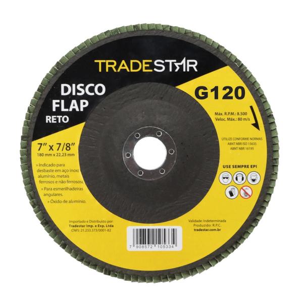 Disco Flap Reto 7 180Mm Fds180-120Fc Z120 Grão 120 - Tradestar Imagem de Disco Flap Reto 7 180Mm Fds180-120Fc Z120 Grão 120