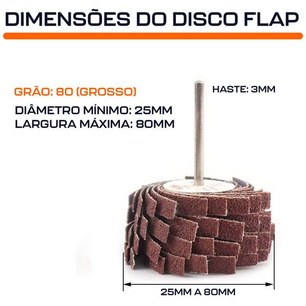 Imagem de Disco Flap Roda de Lixa 25 a 80mm Grão 80 de Micro Retífica