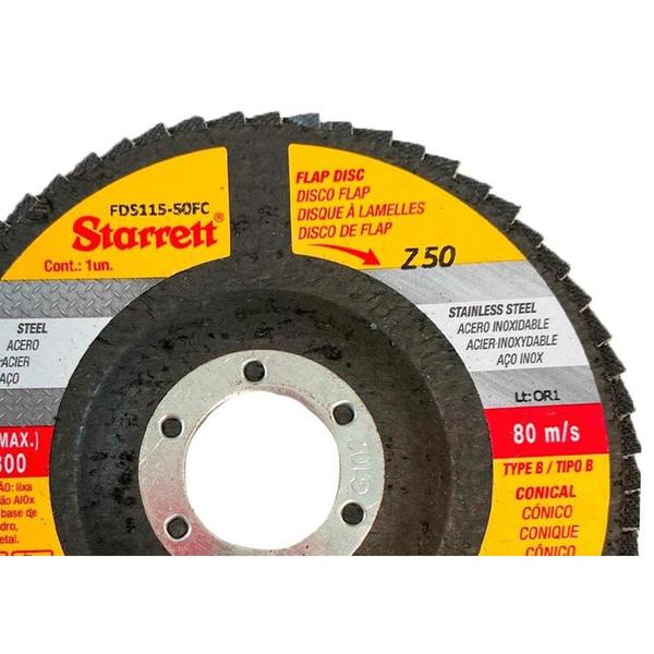 Imagem de Disco Flap Starrett 4.1/2'' X 7/8''- Grao 50