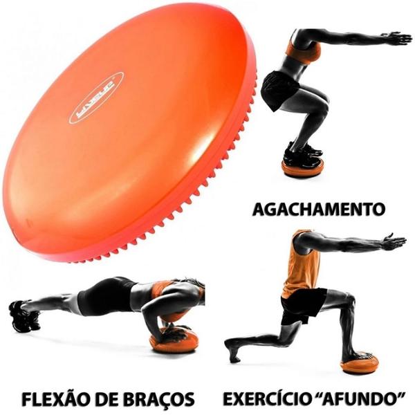 Imagem de Disco Inflavel Equilibrio + 2 Overball para Pilates 25cm Laranja+ Faixa Elastica Media  Liveup Sports 