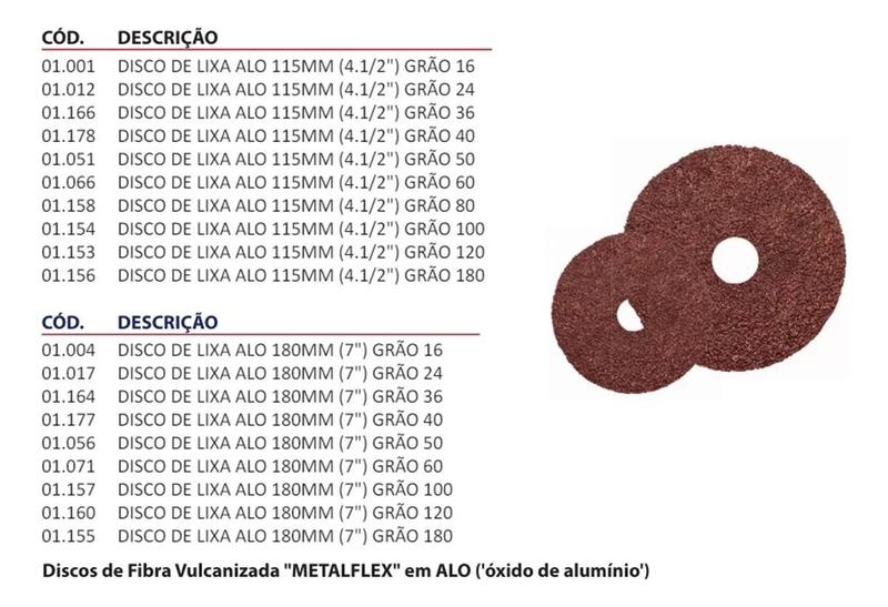 Imagem de Disco lixa fibra vulcanizada alo disflex grão 36 115mm 4.1/2 kit 10 pç lixadeira esmerilhadeira aço ferro metal madeira