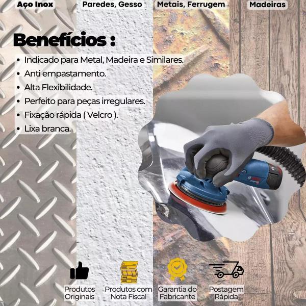 Imagem de DISCO LIXA PLUMA BRANCO DISFLEX 125MM GRÃO 80 KIT C/ 10 PÇS, Desbaste e Remoção de Oxidação, Anti-Empastamento