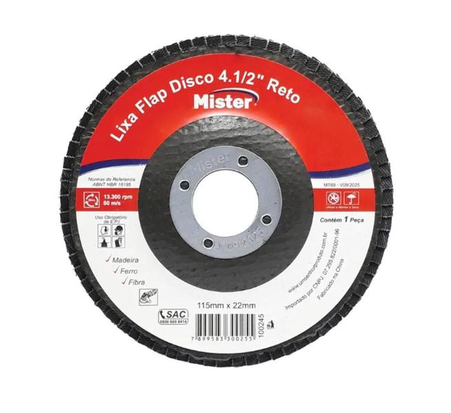 Disco Mister Lixa Flap 4.1/2 Reto Gr 100 Imagem de Disco Mister Lixa Flap 4.1/2 Reto Gr 100