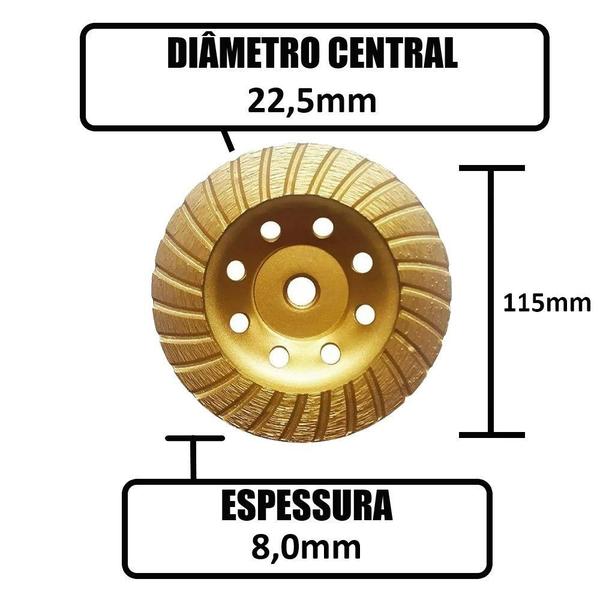 Imagem de Disco Rebolo Diamantado Desbaste Turbo 4.1/2 115mm x M14 para Concreto Parede Acabamento Piso - Fertak 2808