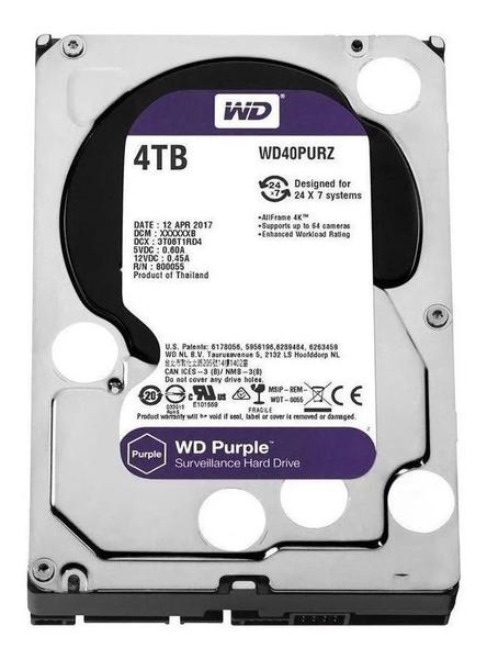 Imagem de Disco Rígido WD Purple HD 4TB para CFTV WD40PURZ Intelbras