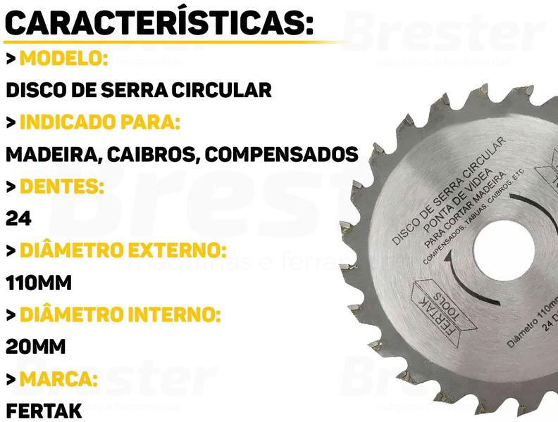 Imagem de Disco Serra Circular 24 Dentes Madeira Marcenaria Precisão Fertak 2804 