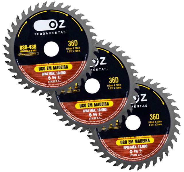 Imagem de Disco Serra Circular Lamina 4.3/8 Pol 36 Dentes 03 Unidades