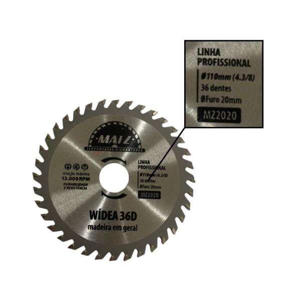 Imagem de Disco Serra Wídea P/ Madeira 36 Dentes 110mm x 20mm Matz