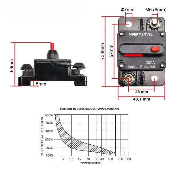 Imagem de Disjuntor à Prova d'Água de Alta Corrente (20A a 300A) 12V-48V - Fusível de Reinicialização Manual