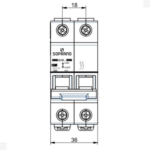 Imagem de Disjuntor Bifásico 3KA Curva C SHB-GII 40A e 63A - Soprano