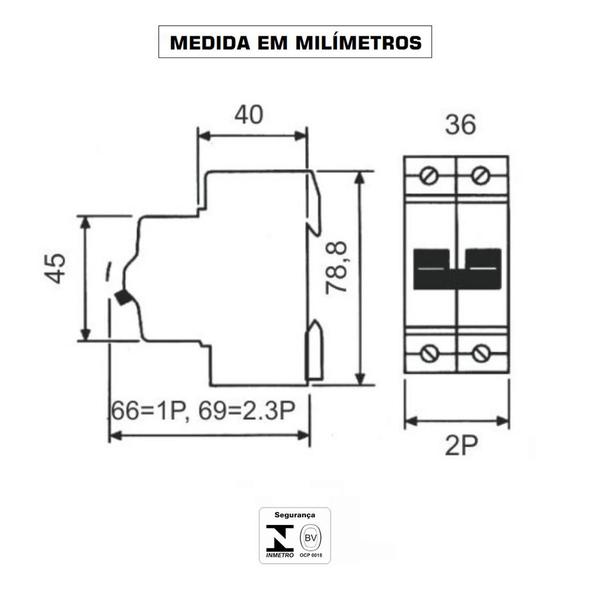 Imagem de Disjuntor Bipolar 100a Amperes 2 Polos Mini Curva C Bifásico