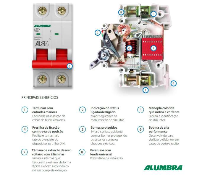 Disjuntor Bipolar 2P 63A Curva C Albr3 Alumbra Imagem de Disjuntor Bipolar 2P 63A Curva C Albr3 Alumbra