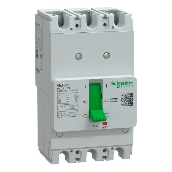 Imagem de Disjuntor Caixa moldada 3 Polos Go Pact 25A 25Ka 220V 15Ka 380V Fixo G12E3F25 Schneider