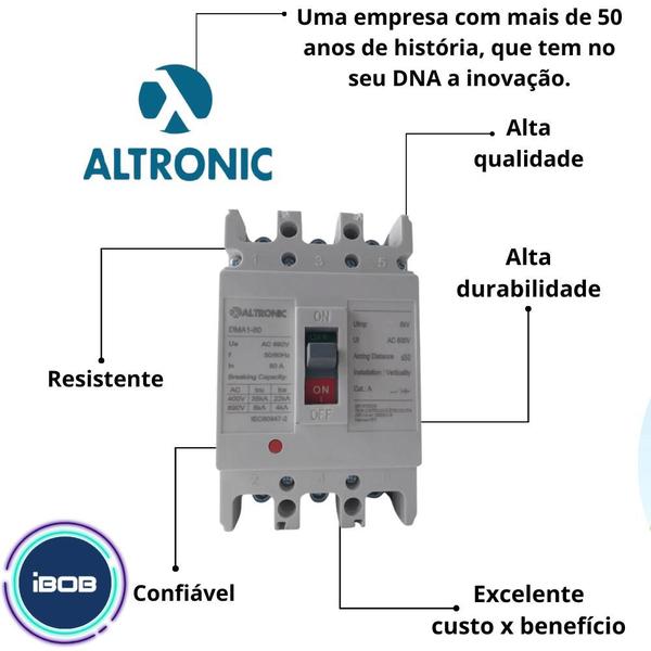 Imagem de Disjuntor Caixa Moldada Tripolar 80A Altronic