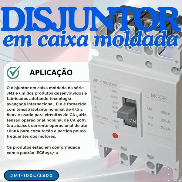 Imagem de Disjuntor em caixa moldada 100a trifásico jm1-100l/3300