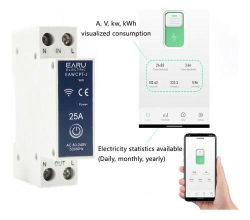 Imagem de Disjuntor Medidor Wifi Earu 10a Tuya Smart Life