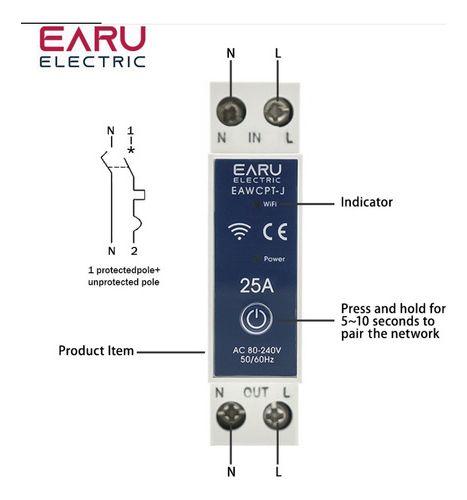 Imagem de Disjuntor Medidor Wifi Earu 25a Tuya Smart Life