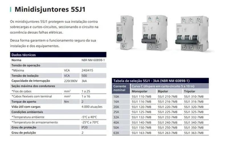 Imagem de Disjuntor Monopolar 32A Siemens Curva C - 5Sj1 - 3Ka