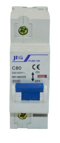 Disjuntor Monopolar 80A DIN Curva C 230V 6KA JNG Imagem de Disjuntor Monopolar 80A DIN Curva C 230V 6KA JNG