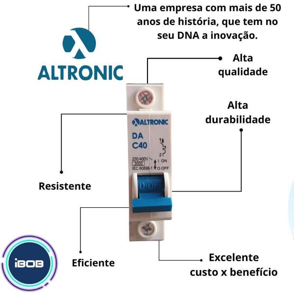 Disjuntor Monopolar Termomagnético 40A Curva C Nema Altronic Imagem de Disjuntor Monopolar Termomagnético 40A Curva C Nema Altronic