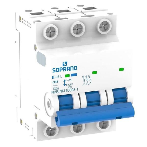 Disjuntor Soprano SHB Din 3P 50A Curva C Cemig Branco Imagem de Disjuntor Soprano SHB Din 3P 50A Curva C Cemig Branco