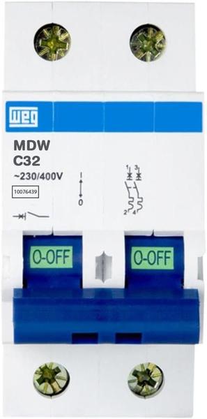 Imagem de Disjuntor termomagnetico mdwp-c 32a bipolar 400vca weg