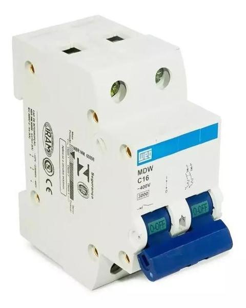 Imagem de Disjuntor termomagnetico mini mdw-c 16a bipolar - cod 10076415