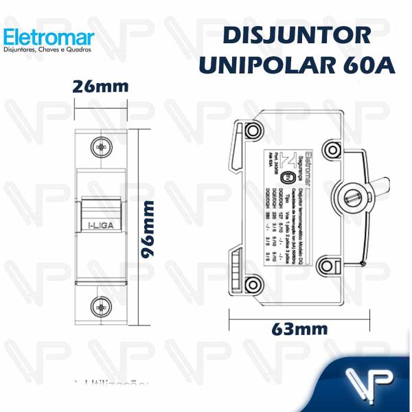 Imagem de Disjuntor termomagnetico nema 1 polo unipolar 60a 127/220v kit24