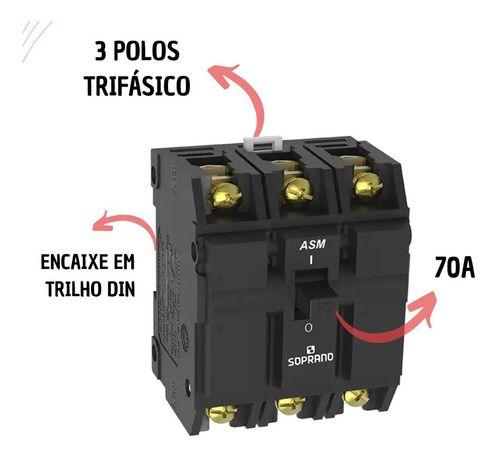 Imagem de Disjuntor Trifásico Termomagnético Nema 3 Pólos 70a Soprano