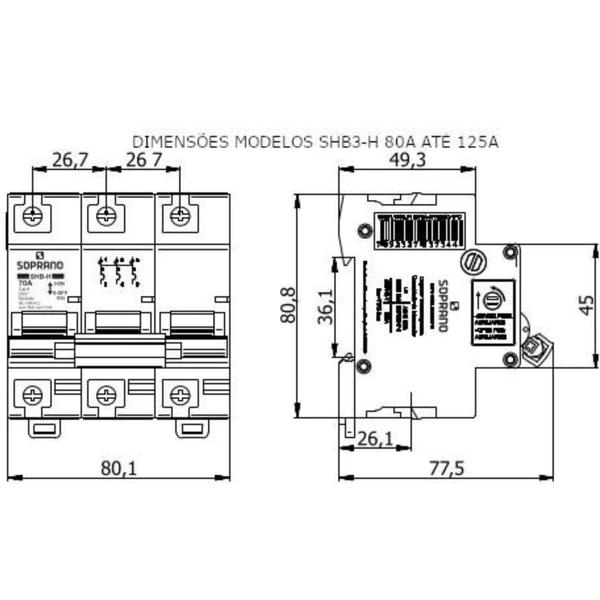 Imagem de Disjuntor Trifásico Trilho Din 100a Soprano