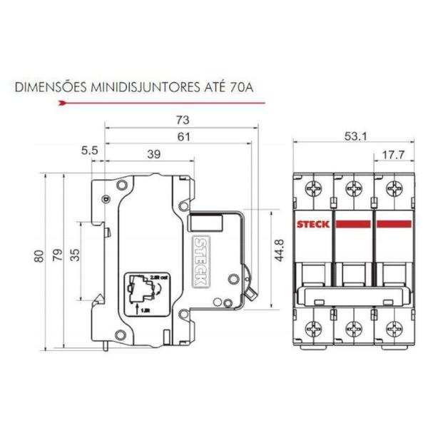 Imagem de Disjuntor Tripolar 63A C 3kA SDD63C63 Steck