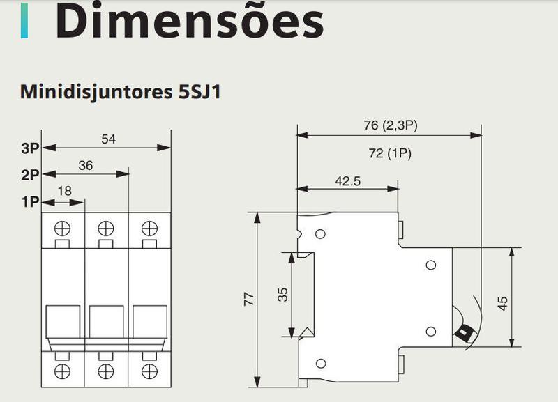 Imagem de Disjuntor Tripolar Siemens Curva C 16/20/25/32/40/50/63A