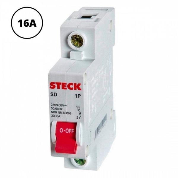 Disjuntor unipolar 16amp curva c steck sdd61c16 Imagem de Disjuntor unipolar 16amp curva c steck sdd61c16