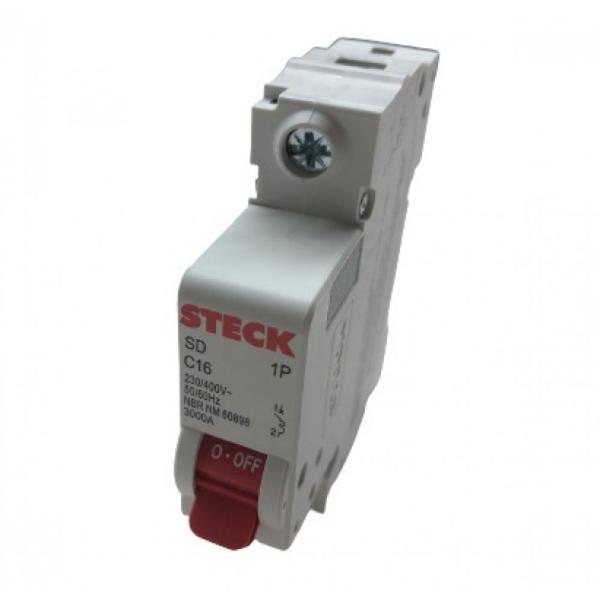 Disjuntor unipolar 16amp curva c steck sdd61c16 Imagem de Disjuntor unipolar 16amp curva c steck sdd61c16