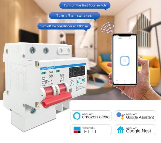 Imagem de Disjuntor Wifi 63A medidor Consumo Inteligente Alexa Google