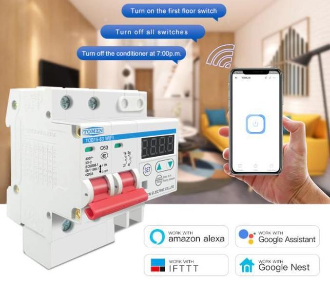 Imagem de Disjuntor Wifi 63A Medidor Consumo Inteligente Alexa Google