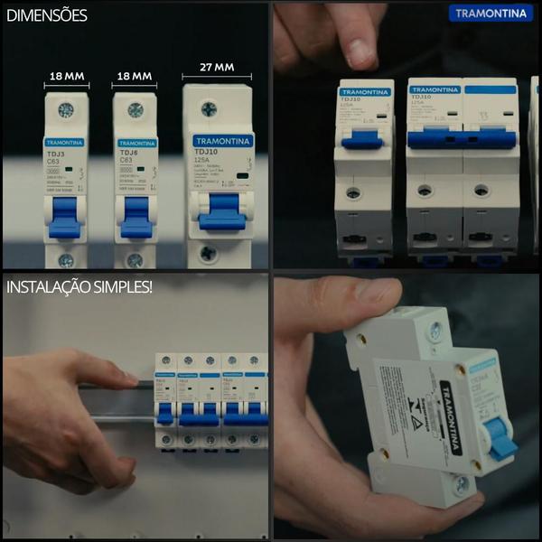 Imagem de Disjuntores Mini Din Unipolar Monopolar Monofásico Curva C Inmetro De 10A Até 63 Amperes Tramontina