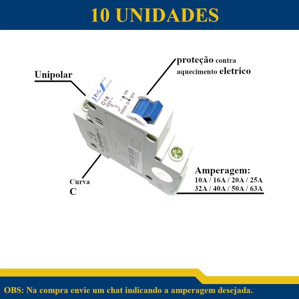 Imagem de Disjuntores Monofasico Kit 10 unidades Disjuntor Unipolar 10a63a Kit de Disjuntores