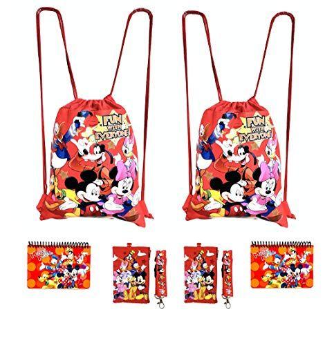 Imagem de Disney Mickey e Minnie Mouse Drawstring Mochilas Plus Lanyards com Bolsa de Moeda Destacável e Livros de Autógrafos (Conjunto de 6) (Vermelho - Vermelho)