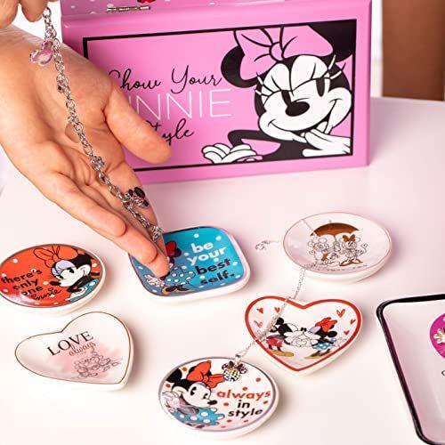 Imagem de Disney Mickey e Minnie Mouse Mini Trinket Dish Set - Mini Bandeja de Bugiganga cerâmica, Conjunto de Presentes de 3 Peças - Suporte de anel de prato de joias