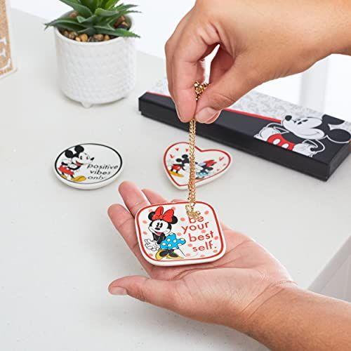 Imagem de Disney Mickey e Minnie Mouse Mini Trinket Dish Set - Mini Bandeja de Bugiganga cerâmica, Conjunto de Presentes de 3 Peças - Suporte de anel de prato de joias