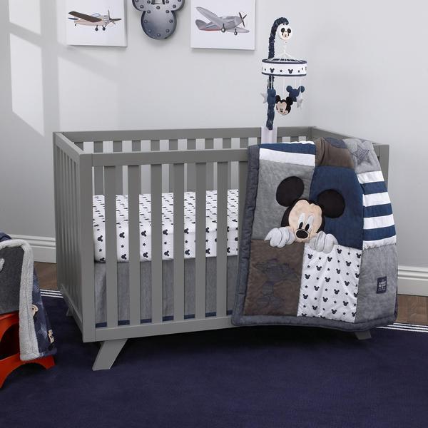 Imagem de Disney Mickey Mouse Hello World Star/Icon Nursery Crib Musical Mobile, Navy, White, Grey