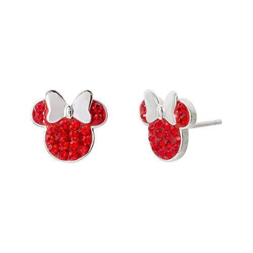 Imagem de Disney Minnie Mouse Birthstone Joias para mulheres, Sterling Silver Pave Brincos de Cravo de Cristal , Julho