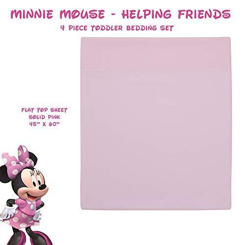 Imagem de Disney Minnie Mouse Helping Friends 4 Piece Toddler Bedding set - Lençol, fronha, lençol superior e colcha de edredom - Rosa