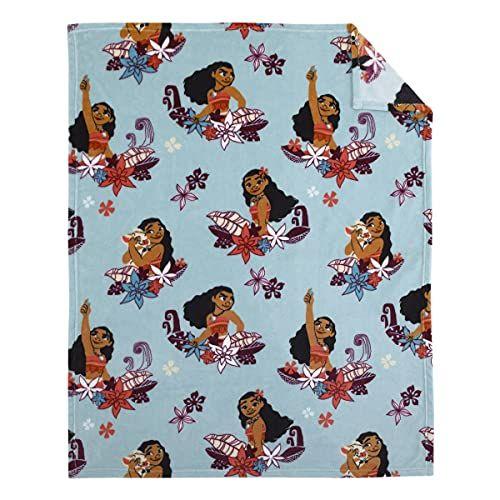 Imagem de Disney Moana Feel The Waves Aqua, Coral & Violet com Pua Pig & Tropical Flowers Super Soft Toddler Cobertor, Aqua, Laranja, Roxo, Branco, 40x50 Polegadas (Pack de 1)