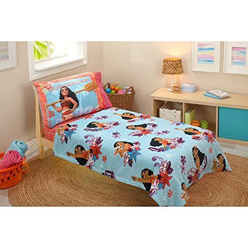 Imagem de Disney Moana Feel The Waves Aqua, Coral & Violet com Pua Pig & Tropical Flowers Super Soft Toddler Cobertor, Aqua, Laranja, Roxo, Branco, 40x50 Polegadas (Pack de 1)