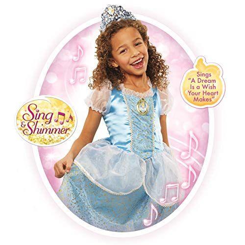 Imagem de Disney Princess Cinderela Dress Costume, Sing &amp Shimmer Musical Sparkling Dress, Sing-A-Long to "A Dream is A Wish Your Heart Makes" Perfeito para festa, Halloween ou vestir-se Exclusivo da Amazon