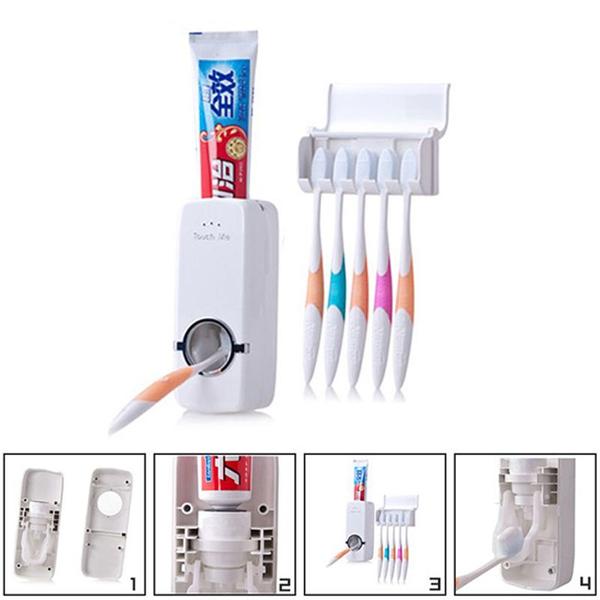 Dispender automático suporte pasta de dente e escovas - HPL Imagem de Dispender automático suporte pasta de dente e escovas