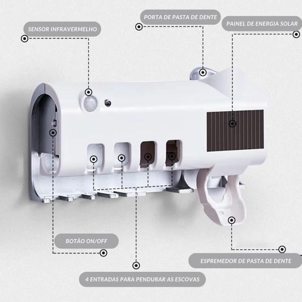 Imagem de Dispensador Automático De Pasta Com Suporte Uv 4 Escovas