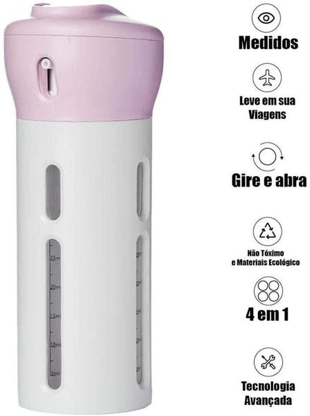 Imagem de Dispenser 4 Em 1 Loção Portátil Shampoo Cremes Rosa Viagens